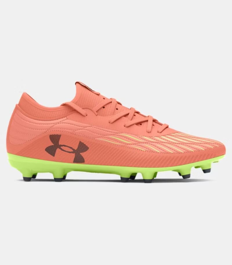 under armour junior football boots in orange with neon green yellow details 
